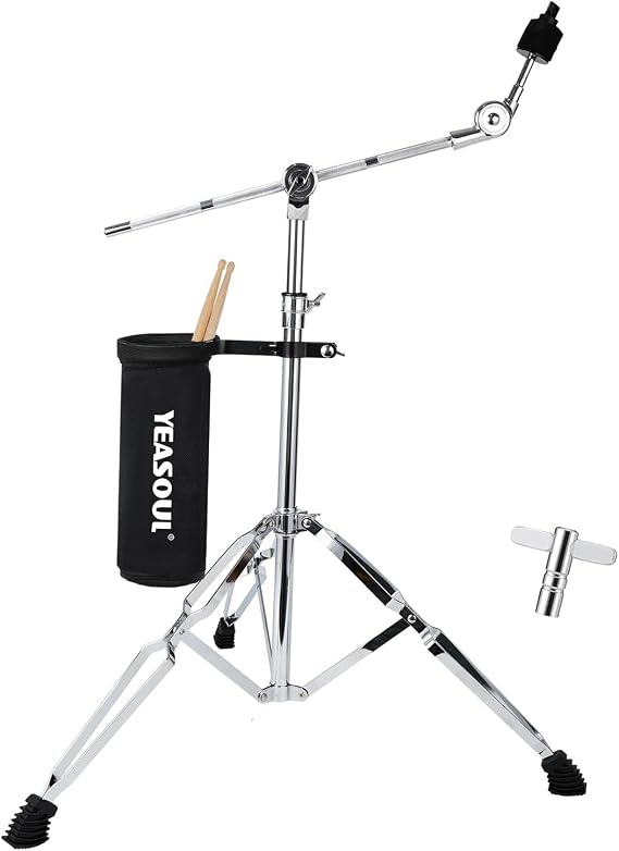 Cymbal Stand, Adjust high Boom and Straight Combo,Double Braced Legs with Rubber Feet fits 8'' Crash10 '' Crash12''Crash14'' hi hat16'' Crash18'' Crash20'' Ride Stands with Drumsticks and drumstick storage bags, drum keys