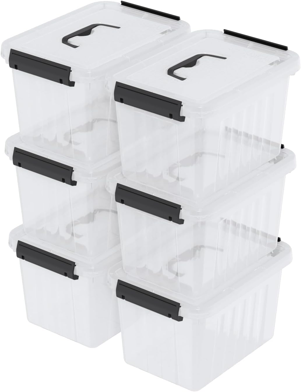 Lesbye Small Storage Containers, Plastic Storage Boxes with Lid and Closing Clips, 3L, Set of 6