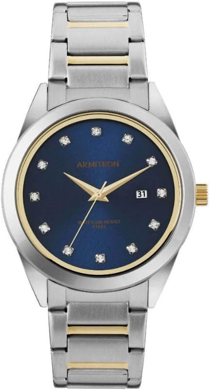 Armitron Men's Genuine Crystal Accented Date Function Bracelet Watch 20/5455, Two Tone / Navy Blue, Strap