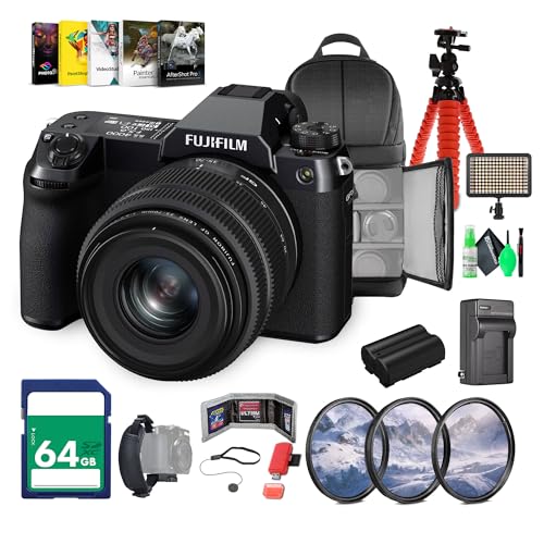 FUJIFILM GFX 50S II Medium Format Mirrorless Camera with 35-70mm Lens Kit Bundle with 64GB Memory Card  Greens Cleaning kit  Flexible Tripod  Camera Bag  LED Light  More