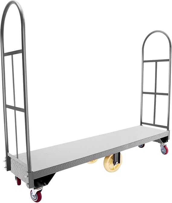 Narrow Aisle U-Boat Platform Truck Dolly 16 x 65 Inch U-Boat Steel Cart 2000 Lbs. Capacity Heavy Duty Utility Cart with Removable Handles (65 Inch)