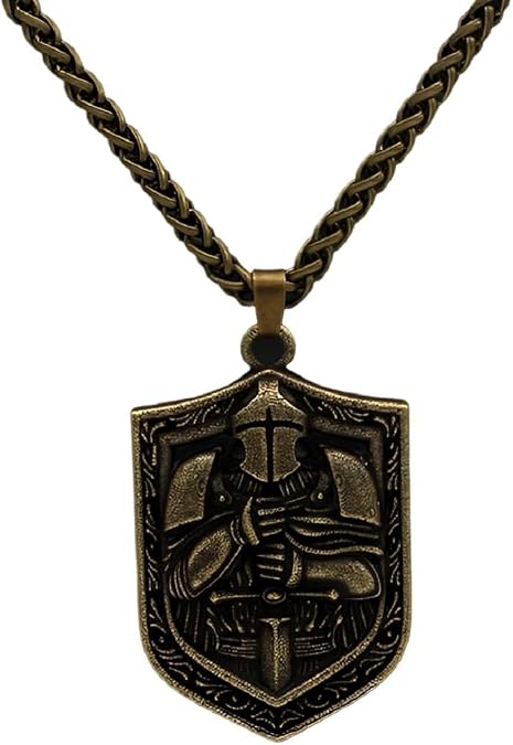 Knight Templar Shield Pendant for Men, Medieval Warrior Sword Pendant, Punk Shield Charm for Men