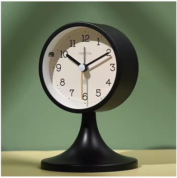 Alarm Clock Silent Non-Ringing Small Clock with Arabic Numerals, Desktop Alarm Clock with Nightlight(Black)