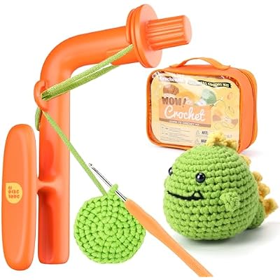 Beginner Crochet Kit - Helper With Yarn, Holder to Learn How to Crochet and Make Magic Rings - Step-by-Step Video Tutorials, Dinosaur Theme