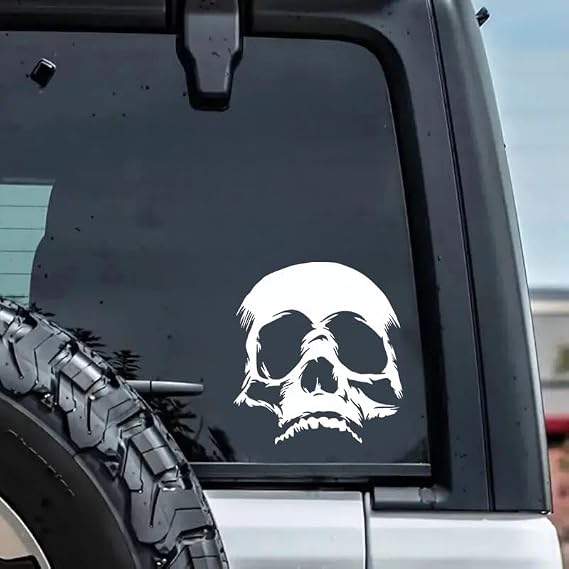 2 x Skull Vinyl Decal - 13 x 14 cm Sticker for Motorcycle, Car Windows, Helmets - Edgy Waterproof Decorative Emblem | #AZ12 (White)