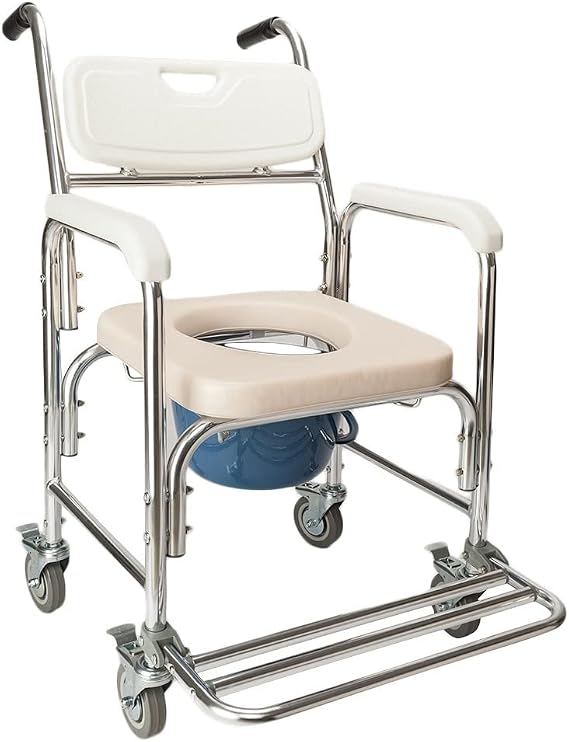 Winado Bedside Commode Chair, 4 in 1 Rolling Shower Wheelchair with Arms