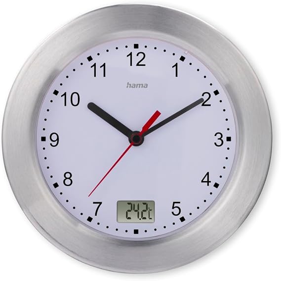 Hama "Mauritius Bathroom Wall Clock with Thermometer, Silver