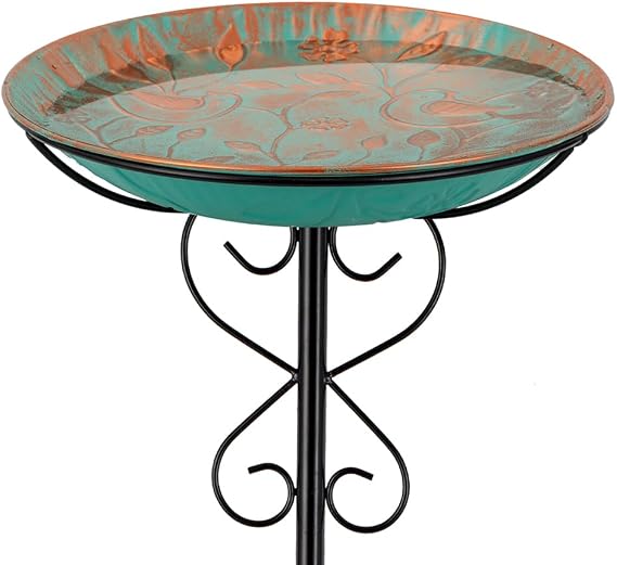 Metal Outdoor Bird Bath,Standing BirdBath & Bird Feeder with Stake Cast Iron Bird Baths Bowl for Outside Garden Patio Yard Lawn Decor