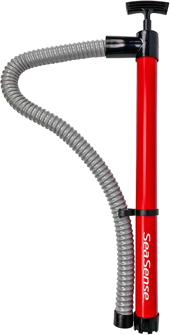 SeaSense Hand Bilge Pump - Self-Priming, Manual Bilge Pump for Water Removal on Small Boats, Kayaks, Canoes, Bilges or Any Place Water Collects - 18" x 20" Hose