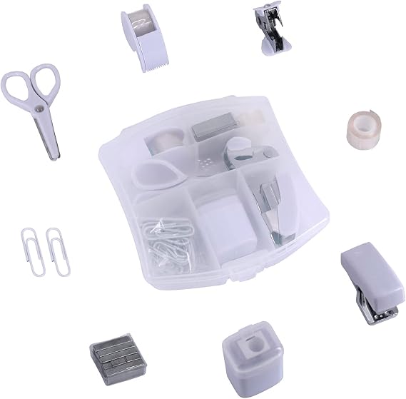 Mini Office Supply Kits Small Stapler for Student Office (White) | Includes Mini Stapler,Scissors, Staple Remover, Staples, Tape Dispenser for Gift (White)