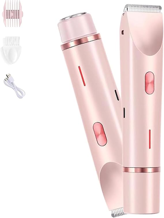 Glow Aura Womens Shaver, 2-in-1 Dual Head Shaver for Bikini and Body, Electric Lady Shaver & Trimmer, Perfect for Sensitive Skin - Razor & Shaver (Pink)