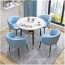 Round Coffee Table Set - Space Saving Furniture Negotiating Tables and Chairs Office Furniture Set 1 Table 4 Chairs Cafe Bar Tea Shop Burger Shop Biscuit Shop PU Leather Chair(Color:Sky Blue)
