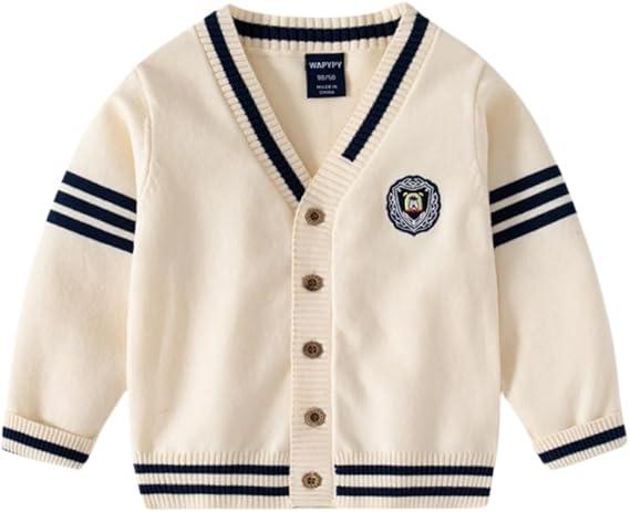 Toddler Boys Girl Baby Long Sleeve Cardigans V Neck Button Striped Knit Sweater Color Block Warm Uniform Coat Jacket