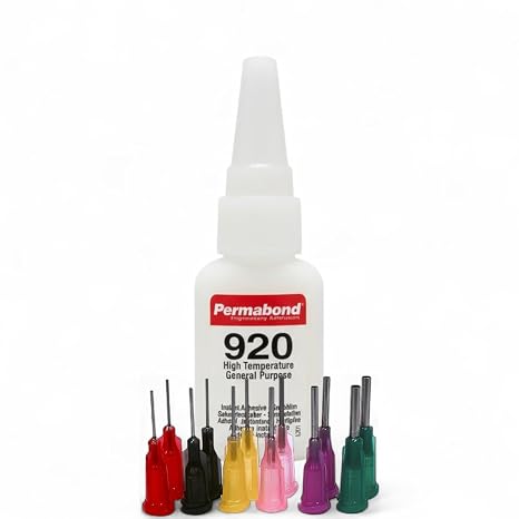 Permabond 920 Cyanoacrylate Adhesive, High-Temperature Resistant, Fast-Setting, Low Viscosity, Industrial Strength, Clear Liquid, Professional Bonding Solution (Glue + Needle Tips, 1oz)