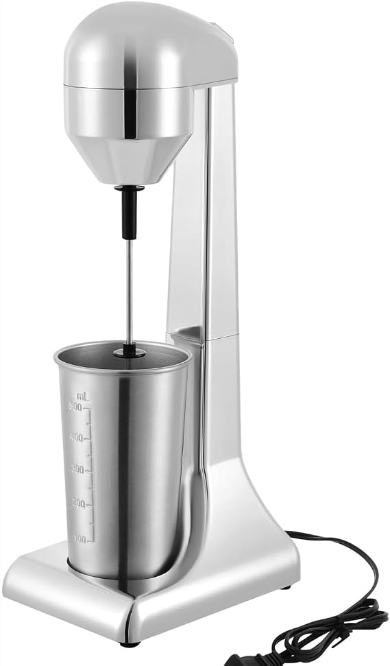 Silver,Milkshake Maker, 100W 23000r/Min Electric Drink Mixer Commercial, 2 Speeds Single-Head Milkshake Blender Maker w/500ML Mixing Cup