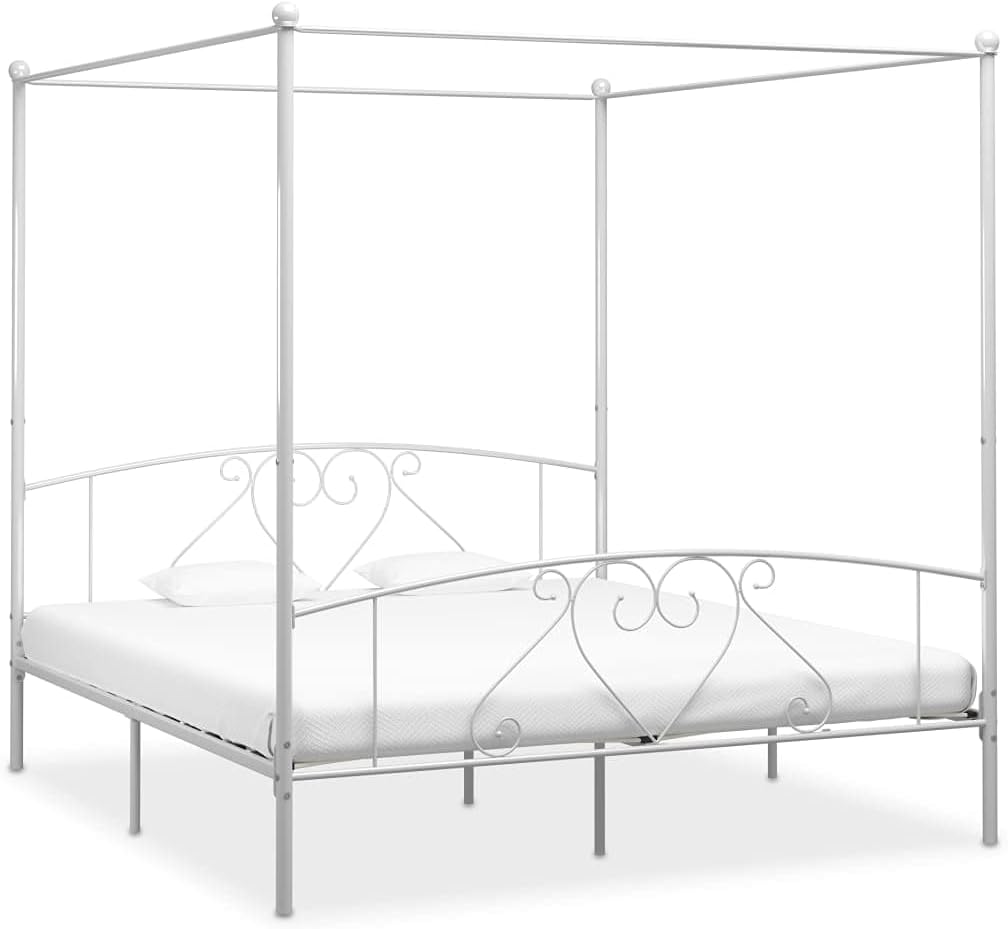 ZEYUAN Queen Bed,Bedframe Double Bed,Double Wooden Bed Frame,Canopy Bed Frame White Metal 6FT Super King