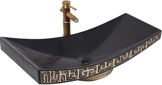 Bathroom Bar Vanity Vessel Sinks Above Counter Trough Sink Antique Above Counter Basin in Tea Room Homestay Bathroom Art Wash Basin, 80*40*21cm, Black, XRKJBZ32024320