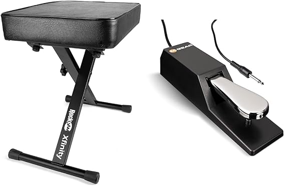 RockJam KB100 Adjustable Padded Keyboard Bench, X-Style, Black and M-Audio SP-2 - Universal Sustain Pedal