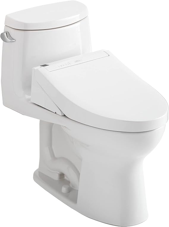TOTO WASHLET+ UltraMax II One-Piece Elongated 1.28 GPF Toilet and WASHLET+ C5 Bidet Seat, Cotton White - MW6043084CEFG#01