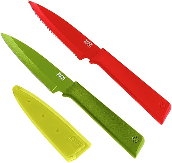 Kuhn Rikon Colori+ Prep 2 Pc Kitchen Knife Set (1x Paring Knife, 1x Serrated Kitchen Knife) Stainless Steel Blade Kitchen Knives Set. Sharp Knife Set –