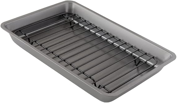 Chef Pomodoro Mini Roasting Pan with Flat Rack, 11 x 7.7-in (Grey)