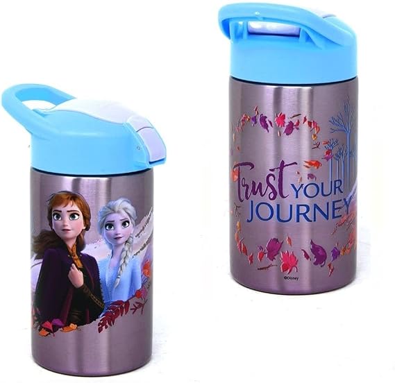 Zak Designs, Inc. Frozen 2 Stainless Steel Bottle - Disney Kids Insulated Water Bottle with Push Button Spout, Perfect for School Days and Trips - 15.5 oz (One Bottle)