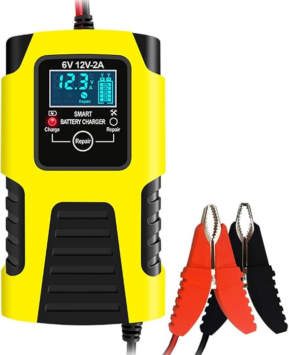2Amp Car Battery Charger, 6V &12V Smart Battery Trickle Charger Maintainer | Fully Automatic 6V/12V Battery Repair Charger, Auto Desulfator with LCD Screen for Automotive Boat Motorcycle Lawn Mower ATV
