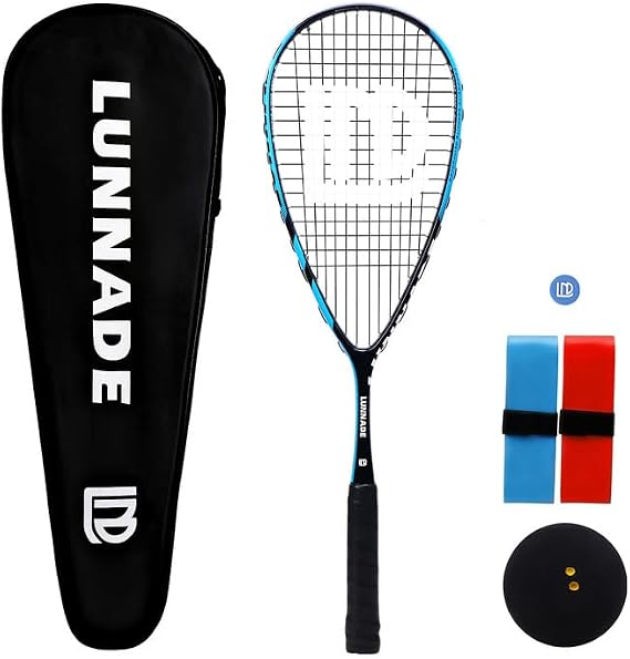 Carbon Squash Racket, Lightweight Tear Drop Squash Racquet with Ball Overgrip Damper and Bag