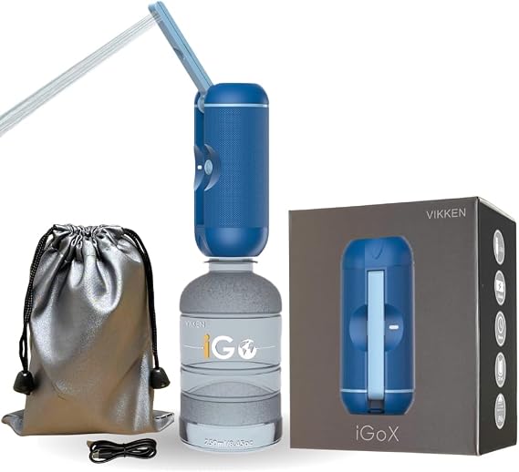 VIKKEN Portable Travel Bidet USB-Type C Rechargeable Electric Mobile Handheld Ultra Strong Water Spray Personal Hygiene Self Care for Women & Men, iGo-X 250ml Blue