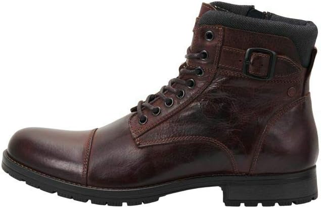 Jack & Jones Men's Jfwalbany Leather Brown Stone STS Biker Boots