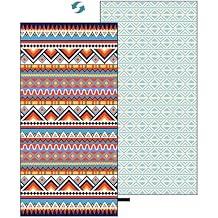 Oversized Microfiber Beach Towel Thin, Abstract Geometric Boho Style Double Sided Printed Absorbent Compact Towel, Large Soft Swim Beach Towels for Women Adult Men, Summer Lake Pool Bath, 35"x71"