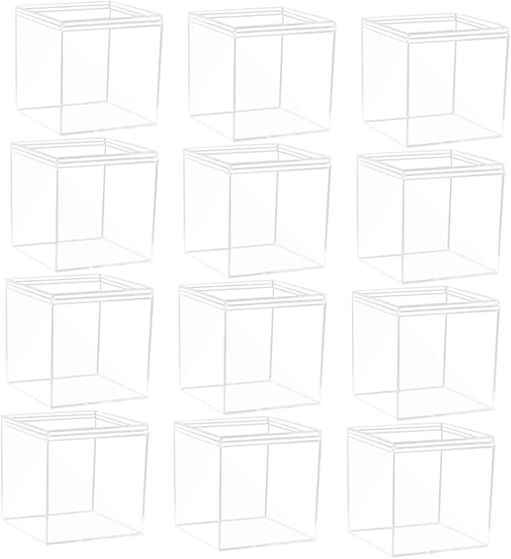 LABRIMP Acrylic Display Boxes 2.56 in Clear Cube Storage Cases with Lids Set of 12 for Collectibles Candy Jewellery Crafts and Makeup