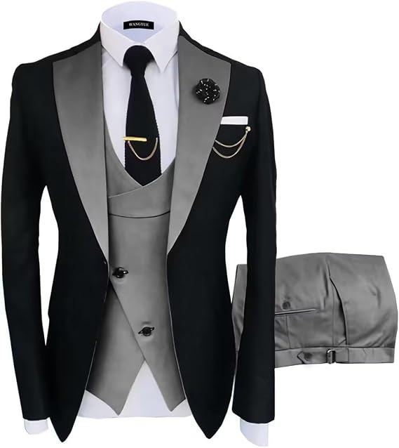 Wangyue Mens Suit 3 Piece Slim Fit Suits for Men Wedding Prom Tuxedo for Men Formal Business Suit