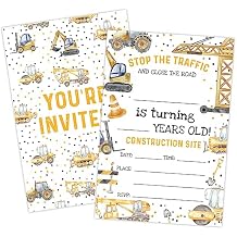 GNATV 20 Pcs Construction Birthday Party Invitations with Envelopes, Truck Party Invite, Birthday Party Invitation Cards for Girls Boys, Birthday Party Supplies - SR09