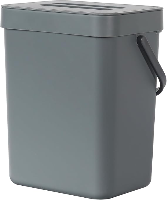 EKO Pure Mini Wall Mounted Kitchen Trash Can with Lid, Food Waste Street, 1.32 Gall / 5 L (Grey)