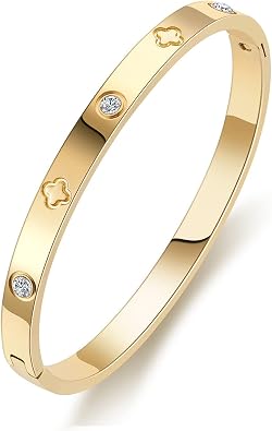 PDWZNBA 18K Gold-Plated Love Friendship Bracelets Trendy Stainless Steel Bangle Jewelry Gifts for Women