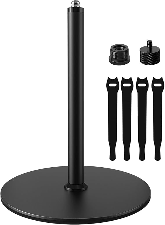 Desktop Microphone Stand with Weighted Base & Wide Compatibility, Table Mic Stand with 5/8" to 3/8" and 5/8" to 1/4" Adapters, Ideal for Multi Microphone Holder, Podcasting, Meeting, Recording
