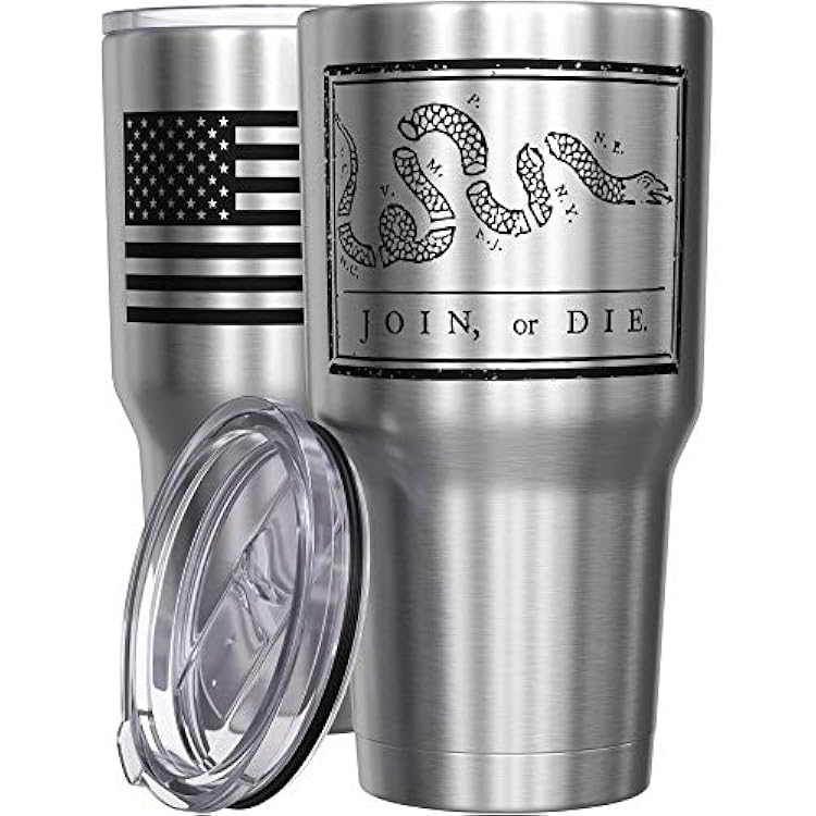 We The People Holsters - Join Or Die - Benjamin Franklin Mug - American Flag Coffee Travel Mug - Colonial America Tumbler - Double Insulated Tumbler - 30 oz