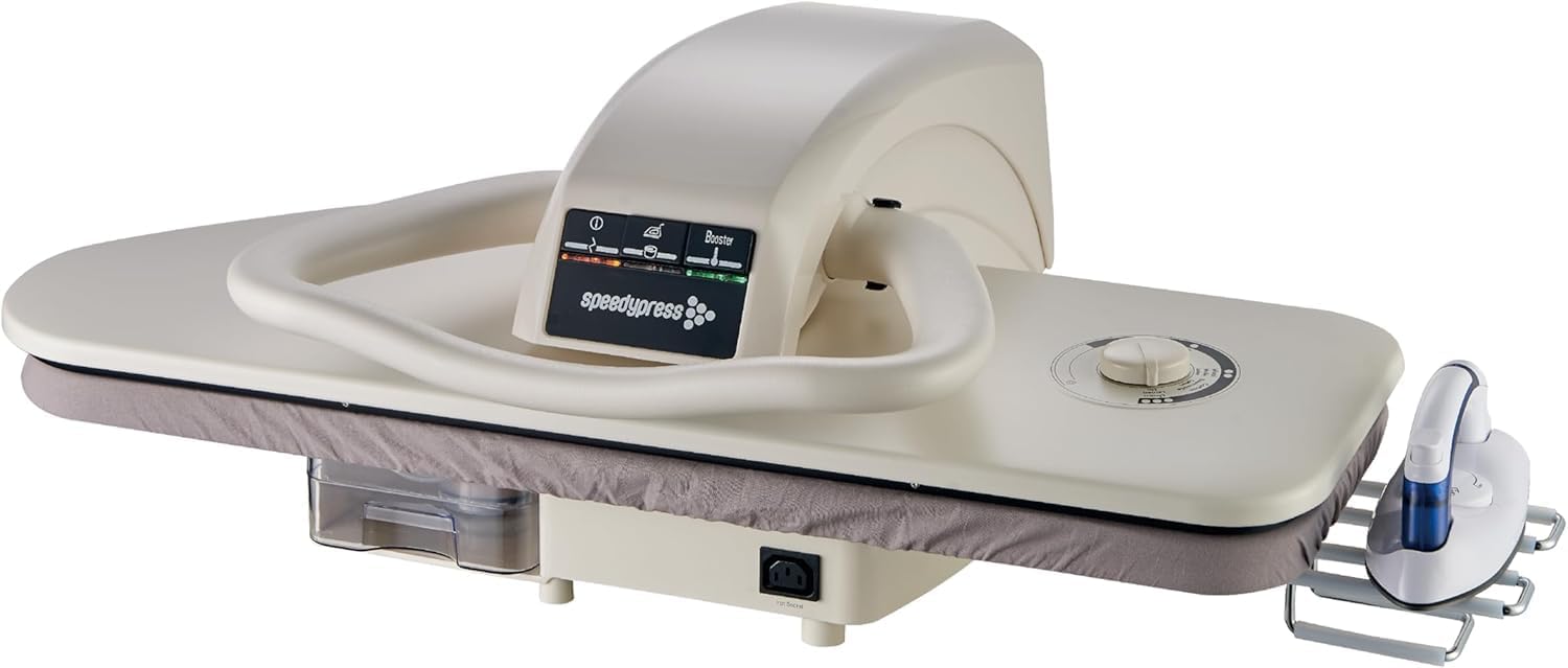 Speedypress SteamRise 8000 Heavy Duty Steam Ironing Press | 81cm Pressing Surface | Bottom-Up Steam Technology | Free Iron Attachment  Anti-Scale Filter  Replacement Cover & Pad | 2200W White
