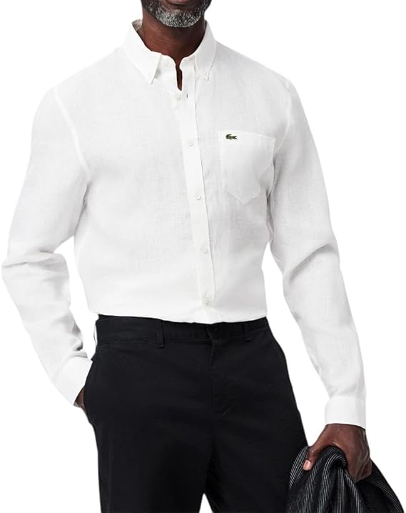 Lacoste Men's Reg Fit Linen Casual Button Down Shirt