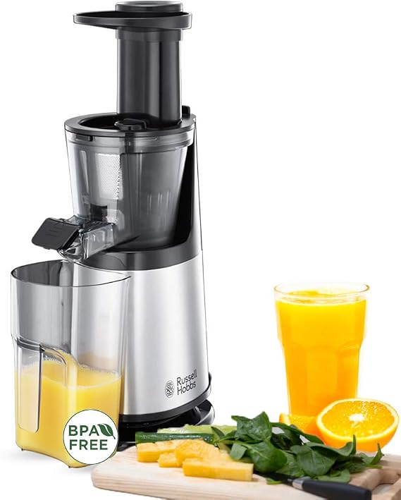 Russell Hobbs Slow Juicer Profi [Entsafter für Obst &amp; Gemüse &amp; Kräuter] Edelstahl (3 Siebeinsätze:fein grob &amp; gefrorene Früchte inkl Rücklauffunktion BPA-frei Obstpresse) Saftpresse 25170-56