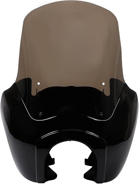 TCMT Motorcycle Headlight Fairing with 15" Windscreen Fits For Harley Dyna Street Fat Bob Wide Glide (Gloss Black Smoke Shield)