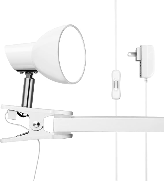 LED Clip on lamp,5W Super Bright Reading Light, 330° Rotation Small Lamp with Clamp on Desk/Table/Bed Headboard/Cupboard Home Lighting, Modern and Save Space Illumination Powerful Lamp White [Energy Class G]