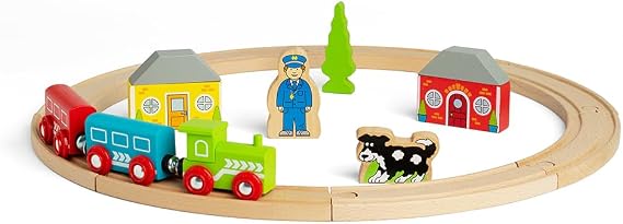 Bigjigs Rail, First Wooden Train Set, Train Gifts for Kids, 20 Piece, Train Set for 3 Year Old Boys, Train Toys for Toddlers