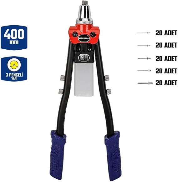 WORKPRO WP225001 5 IN 1 400mm Kollu Profesyonel Perçin Tabancası + 100 Adet Perçin