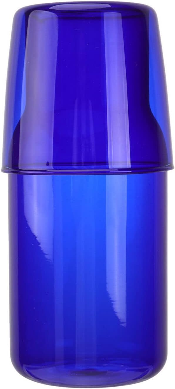 Cabilock 17 Oz Bedside Water Carafe and Cup Set, Glass Night Water Carafe, with Glass Cup, Juice Pitcher, for Kitchen, Bedroom or Bathroom Blue