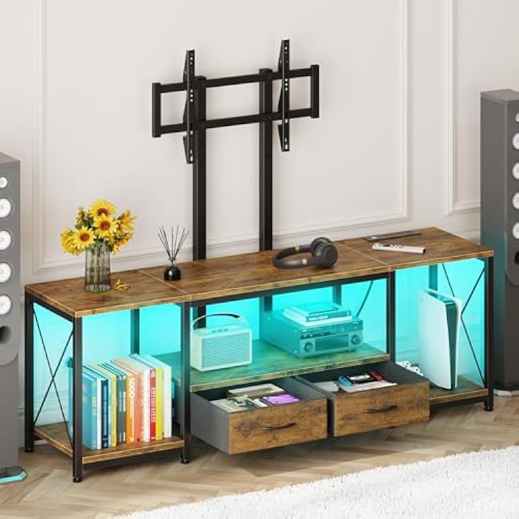 GYIIYUO LED TV Stand with Mount and Power Outlet & Fabric Drawers for 32-85 Inches TV - Entertainment Center and Corner Tv Stand for Living Room, Bedroom- 47" Rustic Brown (Max VESA 600mm 400mm | with Mount, Power Outlet, Fabric Drawers, 32-85 Inches TV
