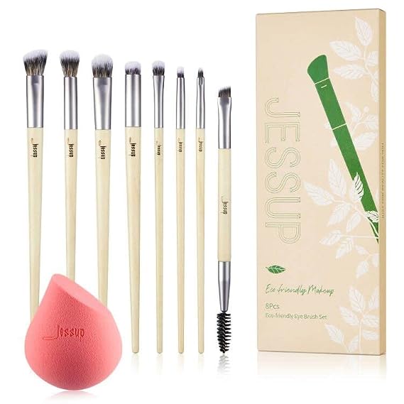 Jessup Eyeshadow Brush Set 8pcs Eye Makeup Brushes Premium Cruelty-Free T328 with Soft Makeup Sponge SP002