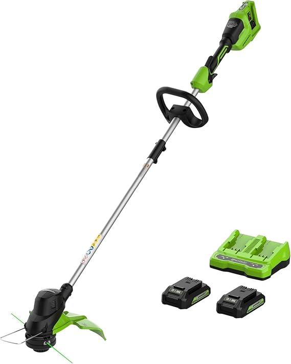 Greenworks 48V (24V x 2) 15" Cordless String Trimmer, (2) 2.0 Ah Batteries | Two 2Ah batteries, 4A dual-port charger