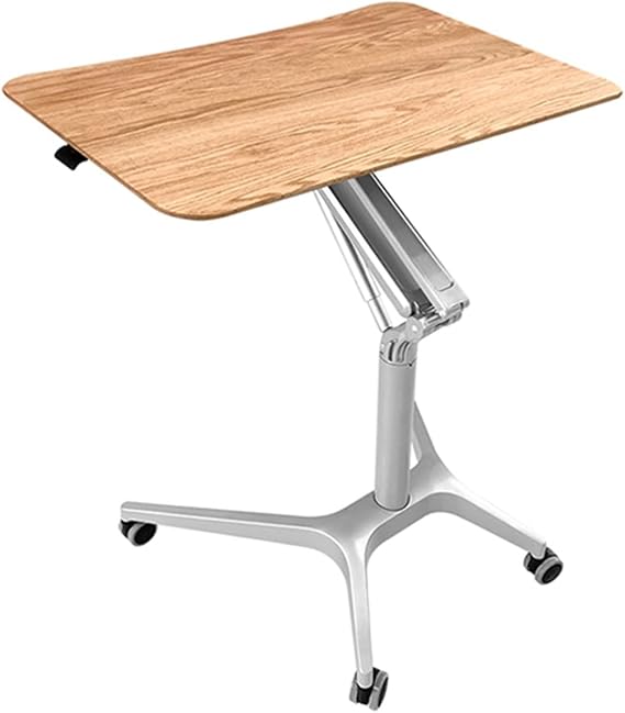 Mobile Standing Desk, Rolling Desk Adjustable Height, Mobile Workstation Cart for Bed, Laptop Cart, Computer Desk with Wheels, Rolling Laptop Stand, Rolling Computer Table with Wheels(Silver frame)